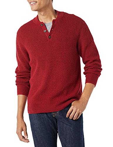 Amazon Essentials Herren Soft-Touch-Henley-Pullover mit Langen Ärmeln, Rot, L von Amazon Essentials