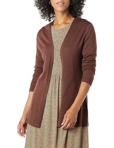 Amazon Essentials Damen Leichte Strickjacke ohne Knöpfe (in Übergröße erhältlich), Dunkles Kastanienbraun Meliert, M von Amazon Essentials
