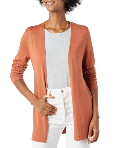 Amazon Essentials Damen Leichte Strickjacke ohne Knöpfe (in Übergröße erhältlich), Karamell, M von Amazon Essentials