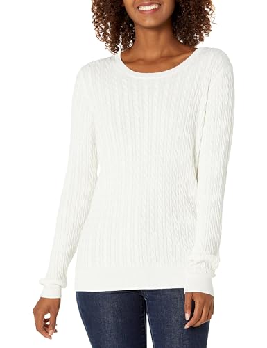 Amazon Essentials Damen Leichter Langarm-Pullover Mit Rundhalsausschnitt Mit Zopfmuster (Erhältlich In Übergröße), Elfenbein, 3XL Große Größen von Amazon Essentials