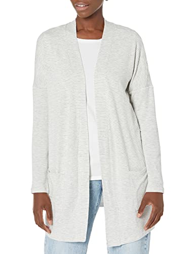 Amazon Essentials Damen Ultraleichter Relaxed Fit-Cardigan mit offener Vorderseite, Grau Meliert Streifen, S von Amazon Essentials