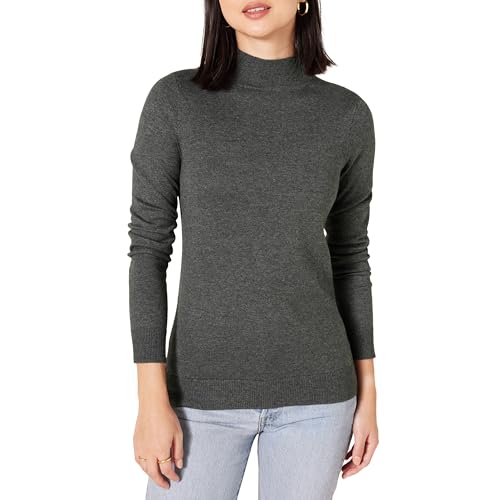 Amazon Essentials Damen Leichter Pullover mit Stehkragen (in Übergröße erhältlich), Dunkelgrau Meliert, S von Amazon Essentials