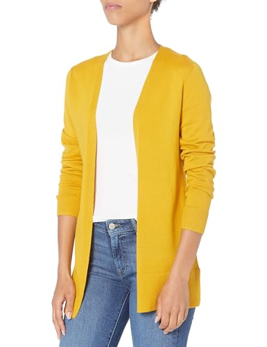 Amazon Essentials Damen Leichte Strickjacke, Vorne Offen (Erhältlich In Übergröße), Gold, L von Amazon Essentials