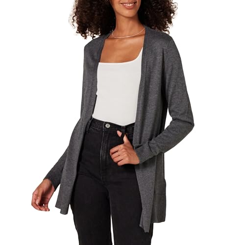 Amazon Essentials Damen Leichte Strickjacke ohne Knöpfe (in Übergröße erhältlich), Dunkelgrau Meliert, XXL von Amazon Essentials