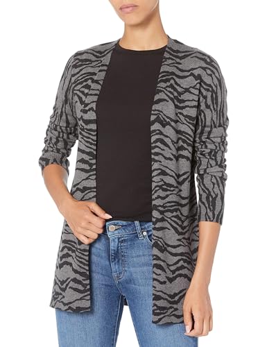 Amazon Essentials Damen Leichte Strickjacke ohne Knöpfe (in Übergröße erhältlich), Dunkelgrau Tigeraufdruck, XL von Amazon Essentials