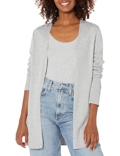 Amazon Essentials Damen Leichte Strickjacke, Vorne Offen (Erhältlich In Übergröße), Hellgrau Meliert, L von Amazon Essentials