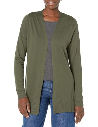 Amazon Essentials Damen Leichte Strickjacke ohne Knöpfe (in Übergröße erhältlich), Olivgrün, L von Amazon Essentials