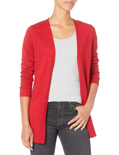 Amazon Essentials Damen Leichte Strickjacke ohne Knöpfe (in Übergröße erhältlich), Rot, M von Amazon Essentials