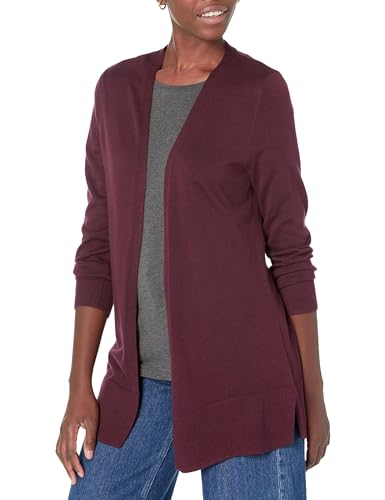 Amazon Essentials Damen Leichte Strickjacke ohne Knöpfe (in Übergröße erhältlich), Burgunderrot, S von Amazon Essentials
