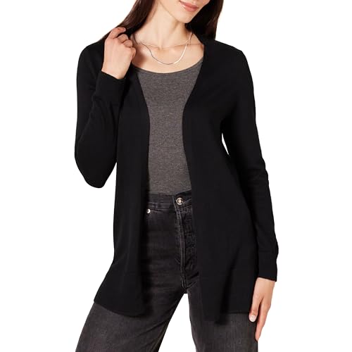 Amazon Essentials Damen Leichte Strickjacke ohne Knöpfe (in Übergröße erhältlich), Schwarz, S von Amazon Essentials