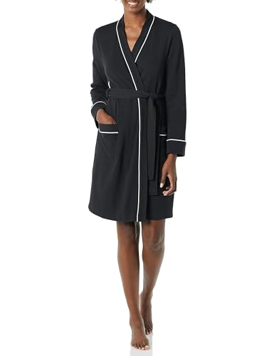 Amazon Essentials Damen Leichter Waffel-Bademantel, Mittellang (Erhältlich In Übergröße), Schwarz, XXL von Amazon Essentials