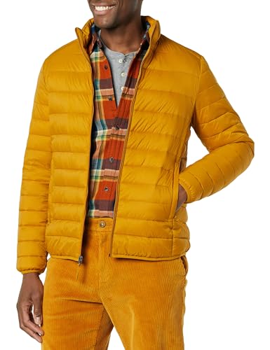 Amazon Essentials Herren Verstaubare, Leichte, Wasserabweisende Pufferjacke (Erhältlich In Big & Tall), Goldgelb, L von Amazon Essentials