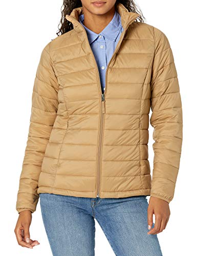 Amazon Essentials Damen Leichte, langärmelige, Wasserabweisende, packbare Pufferjacke (in Übergröße erhältlich), Kamelbraun, XS von Amazon Essentials