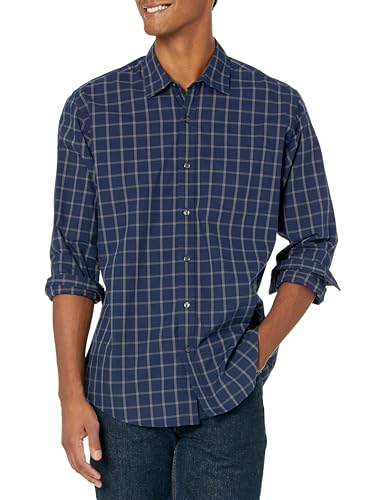Amazon Essentials Herren Lässiges langärmeliges Popeline-Hemd Normale Passform, Marineblau Fensterkaros, XL Amazon Essentials Herren Lässiges langärmeliges Popeline-Hemd Normale Passform, Marineblau Fensterkaros, XL von Amazon Essentials