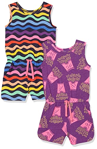 Amazon Essentials Mädchen Ärmelloser Strampler aus Strick (zuvor Spotted Zebra), 2er-Pack, Pommes Frites/Regenbogen/Streifen, 4 Jahre von Amazon Essentials
