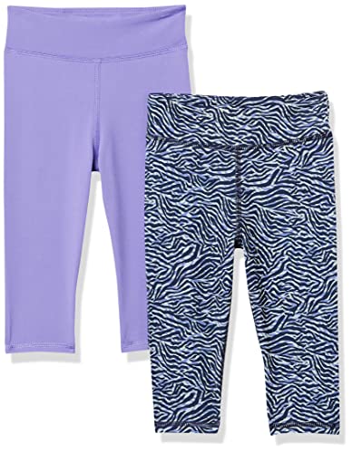 Amazon Essentials Mädchen Active-Capri-Leggings, 2er-Pack, Lila/Marineblau Zebrastreifen, 2 Jahre von Amazon Essentials