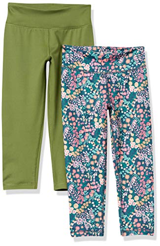 Amazon Essentials Mädchen Active-Capri-Leggings, 2er-Pack, Olivgrün Floral, 2 Jahre von Amazon Essentials