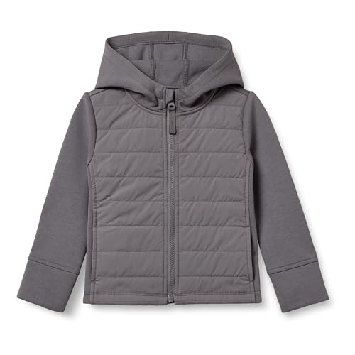 Amazon Essentials Mädchen Active-Jacke mit durchgehendem Reißverschluss und Kapuze, Grau, 11-12 Jahre von Amazon Essentials