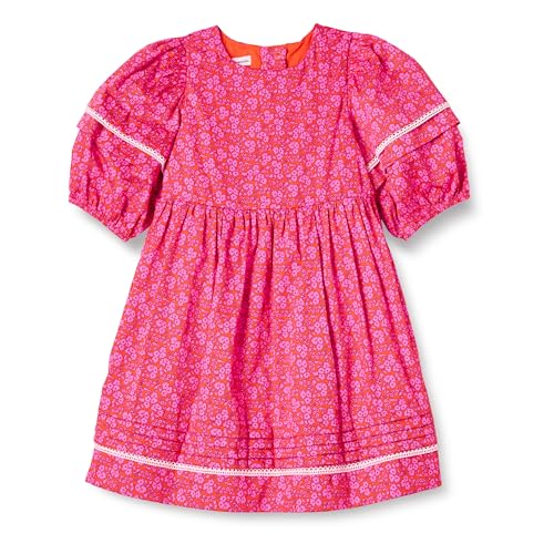 Amazon Essentials Mädchen Ausgestelltes Kleid Aus 100 % Baumwolle Mit Puffärmeln, Intensive Rosa Posey Floral, 5 Jahre von Amazon Essentials