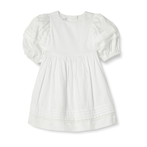 Amazon Essentials Mädchen Ausgestelltes Kleid Aus 100 % Baumwolle Mit Puffärmeln, Weiß, 10 Jahre von Amazon Essentials