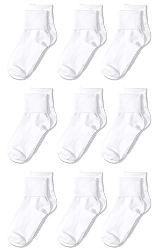Amazon Essentials Mädchen Bequeme Uniform-Socke Aus Baumwollmischung Mit Drehstulpen, 9 Paar, Weiß, 6-7 Jahre von Amazon Essentials