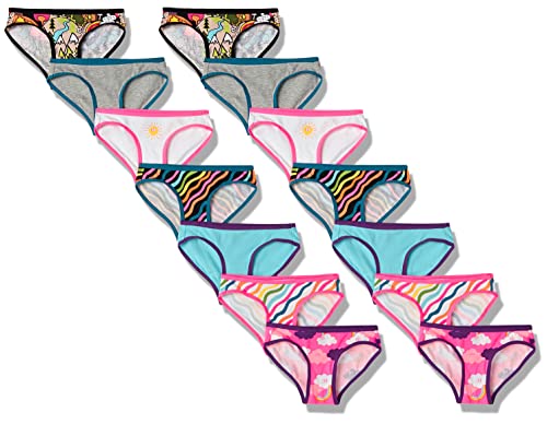 Amazon Essentials Mädchen Bikini-Unterwäsche, 14er-Pack, Mehrfarbig/Regenbogen/Sonne/Wald, 6-7 Jahre von Amazon Essentials