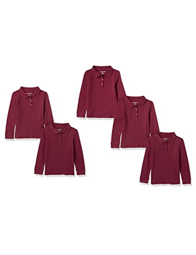 Amazon Essentials Mädchen Einheitliche Interlock-Poloshirts mit Langen Ärmeln, 5er-Pack, Burgunderrot, 3 Jahre von Amazon Essentials