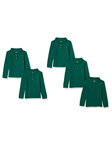 Amazon Essentials Mädchen Einheitliche Interlock-Poloshirts mit Langen Ärmeln, 5er-Pack, Dunkelgrün, 9 Jahre von Amazon Essentials