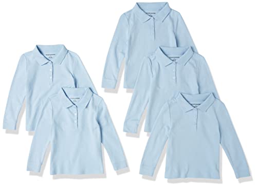 Amazon Essentials Mädchen Einheitliche Interlock-Poloshirts mit Langen Ärmeln, 5er-Pack, Hellblau, 10 Jahre von Amazon Essentials