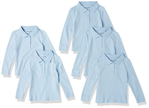 Amazon Essentials Mädchen Einheitliche Interlock-Poloshirts mit Langen Ärmeln, 5er-Pack, Hellblau, 11-12 Jahre von Amazon Essentials