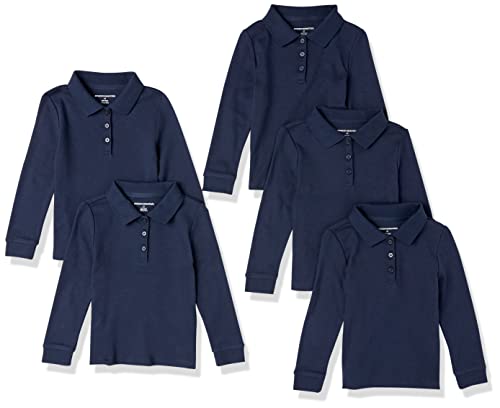 Amazon Essentials Mädchen Einheitliche Interlock-Poloshirts mit Langen Ärmeln, 5er-Pack, Marineblau, 6-7 Jahre von Amazon Essentials