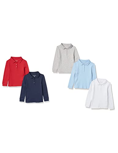 Amazon Essentials Mädchen Einheitliche Interlock-Poloshirts mit langen Ärmeln, 5er-Pack, Mehrfarbig, 10 Jahre von Amazon Essentials