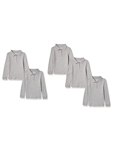 Amazon Essentials Mädchen Einheitliche Interlock-Poloshirts mit Langen Ärmeln, 5er-Pack, Mittelgrau Meliert, 6-7 Jahre von Amazon Essentials