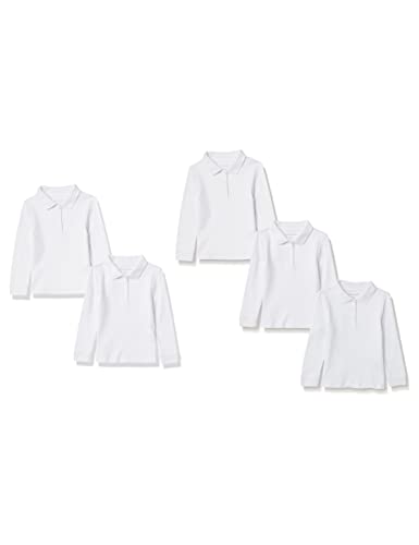 Amazon Essentials Mädchen Einheitliche Interlock-Poloshirts mit Langen Ärmeln, 5er-Pack, Weiß, 4 Jahre von Amazon Essentials