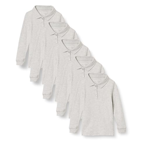 Amazon Essentials Mädchen Einheitliche Interlock-Poloshirts mit langen Ärmeln, 5er-Pack, Grau Meliert, 11-12 Jahre von Amazon Essentials
