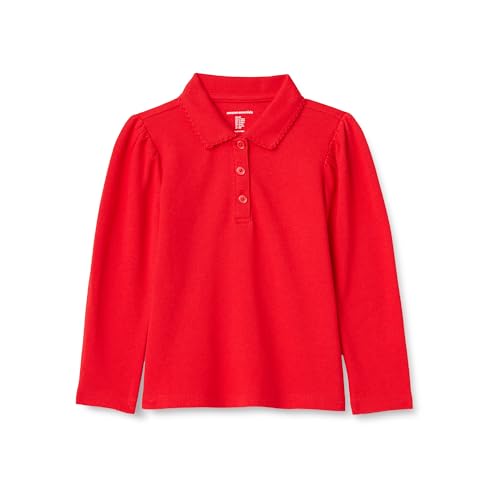 Amazon Essentials Mädchen Einheitliches Piqué-Langarm-Poloshirt, Kräftiges Mohnrot, 11-12 Jahre von Amazon Essentials