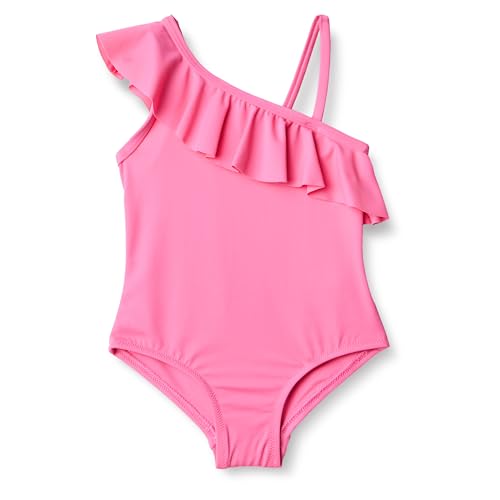 Amazon Essentials Mädchen Einteiliger Badeanzug mit asymmetrischen Rüschen, Intensive Rosa, 6-7 Jahre von Amazon Essentials