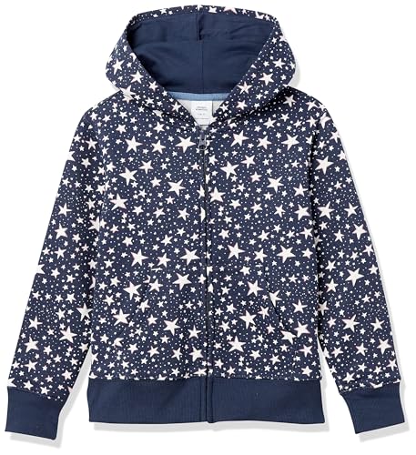Amazon Essentials Mädchen Fleece-Kapuzenpullover mit Reißverschluss, Marineblau Sterne, 11-12 Jahre von Amazon Essentials