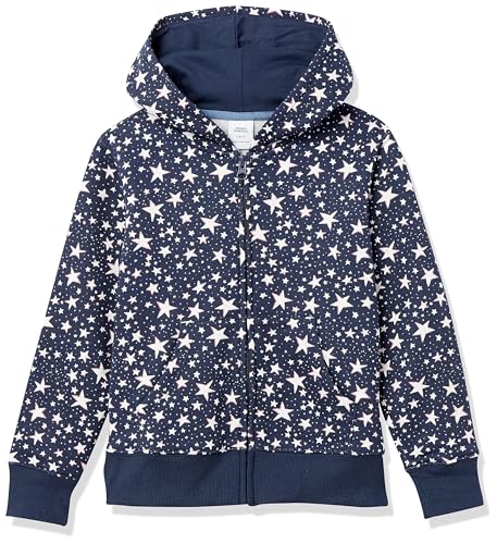 Amazon Essentials Mädchen Fleece-Kapuzenpullover mit Reißverschluss, Marineblau Sterne, 4 Jahre von Amazon Essentials