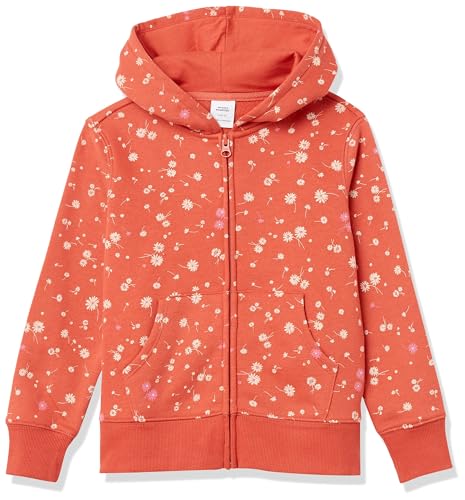 Amazon Essentials Mädchen Fleece-Kapuzenpullover mit Reißverschluss, Orange Floral, 3 Jahre von Amazon Essentials