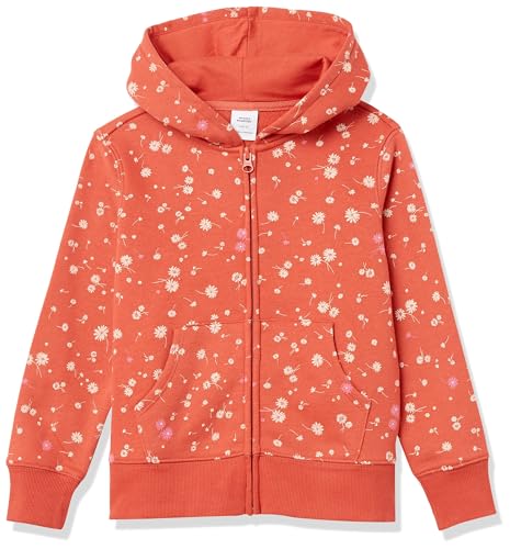 Amazon Essentials Mädchen Fleece-Kapuzenpullover mit Reißverschluss, Orange Floral, 4 Jahre von Amazon Essentials