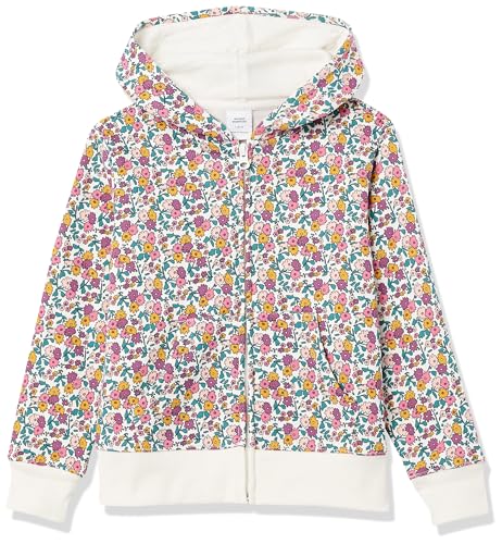 Amazon Essentials Mädchen Fleece-Kapuzenpullover mit Reißverschluss, Weiß Streublumen, 2 Jahre von Amazon Essentials