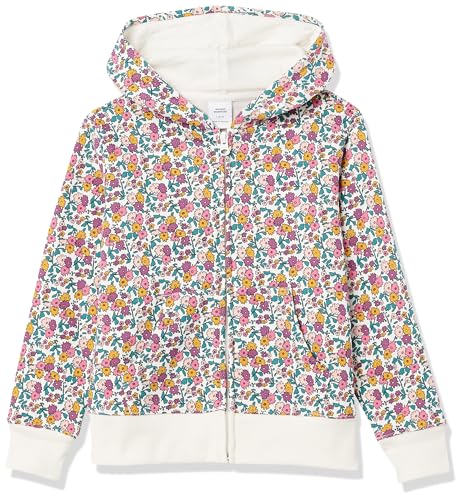 Amazon Essentials Mädchen Fleece-Kapuzenpullover mit Reißverschluss, Weiß Streublumen, 6-7 Jahre von Amazon Essentials