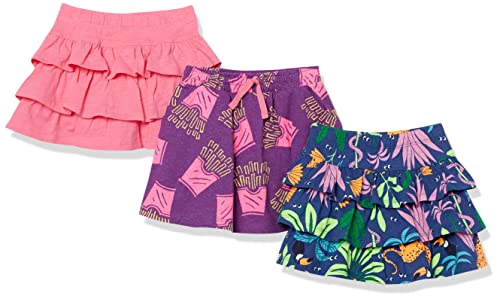 Amazon Essentials Mädchen Gestrickte Skortröcke mit Rüschen (zuvor Spotted Zebra), 3er-Pack, Marineblau Dschungel/Purpur Pommes Frites/Rosa, 8 Jahre von Amazon Essentials