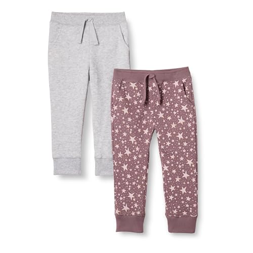 Amazon Essentials Mädchen Jogginghosen, 2er-Pack, Hellgrau Meliert/Mauve Sterne, 6-7 Jahre von Amazon Essentials