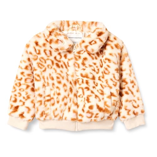 Amazon Essentials Mädchen Kunstpelz-Jacke, Creme Leopardenmuster, 6-7 Jahre von Amazon Essentials