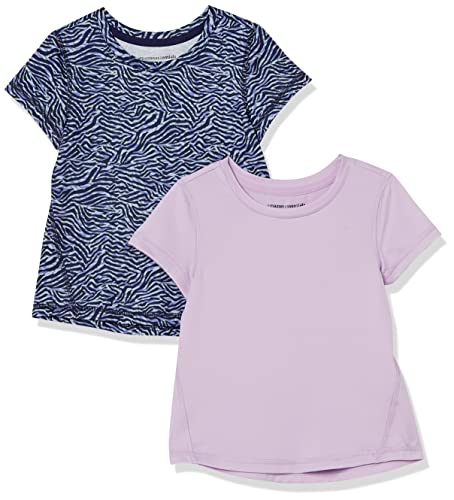 Amazon Essentials Mädchen Kurzärmelige Active-Funktions-T-Shirts, 2er-Pack, Lavendel/Marineblau Zebra, 2 Jahre von Amazon Essentials