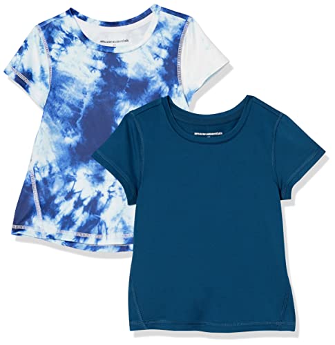 Amazon Essentials Mädchen Kurzärmelige Active-Funktions-T-Shirts, 2er-Pack, Marineblau/Weiß Batik, 2 Jahre von Amazon Essentials