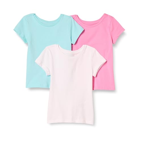 Amazon Essentials Mädchen Kurzärmelige T-Shirts, 3er-Pack, Aquablau/Rosa/Weiß, 6-7 Jahre von Amazon Essentials