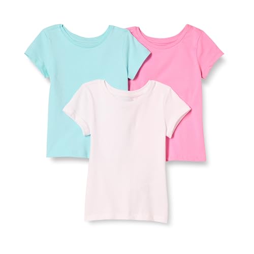 Amazon Essentials Mädchen Kurzärmlige T-Shirt-Oberteile (zuvor Spotted Zebra), 3er-Pack, Aquablau/Rosa/Weiß, 8 Jahre von Amazon Essentials